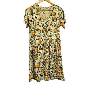 Dip Organic Cotton Green Knee Length Orange Blossom Dress Cottagecore Boho